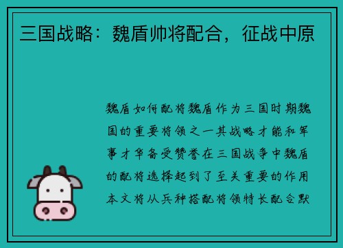 三国战略：魏盾帅将配合，征战中原